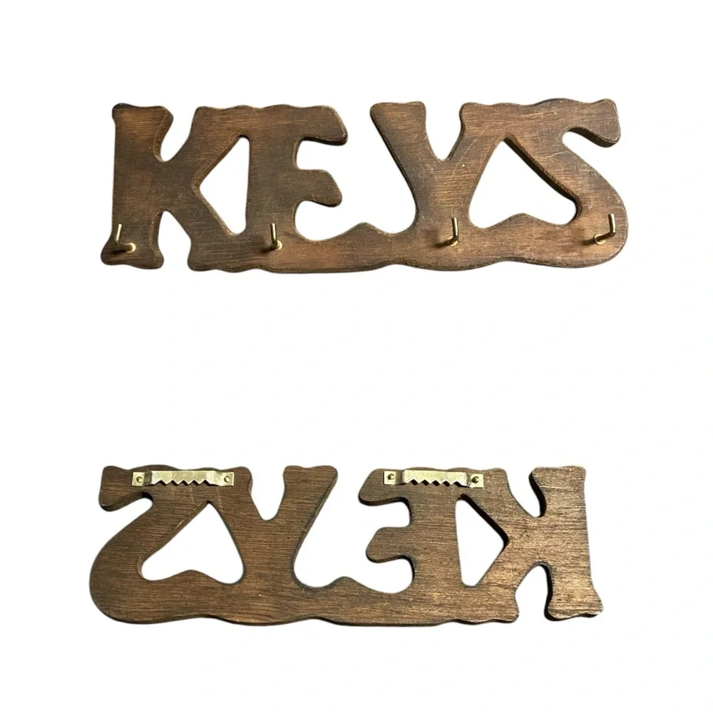 Rustic Brown Key Holder Keys Wood 4 Hook Wall Hanging House Vintage Rustic Cabin